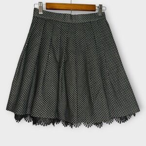 Retro Black White Polka Dot Skirt Lace Twirl Pin Up Whimsygoth Glamour Sz Small